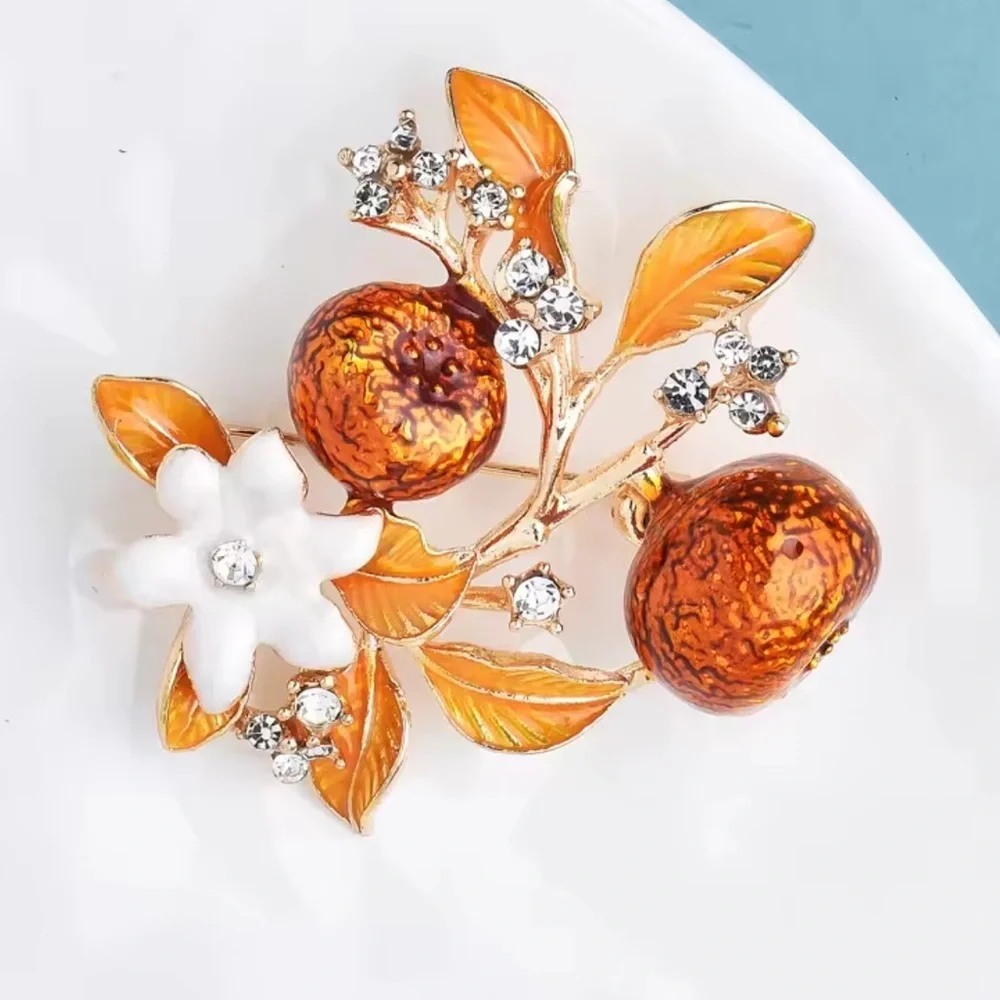 Orange Floral Gold Brooch